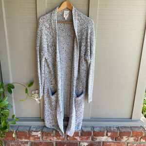 Anthropologie STEM - Grey & White Loose Knit Open Cardigan Sweater Size: M/L